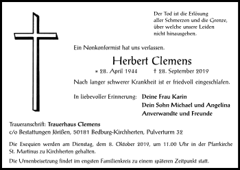 Anzeige von Herbert Clemens von Kölner Stadt-Anzeiger / Kölnische Rundschau / Express