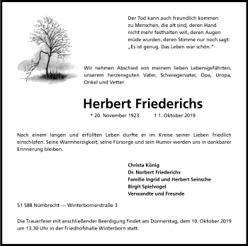 Anzeige von Herbert Friederichs von Kölner Stadt-Anzeiger / Kölnische Rundschau / Express