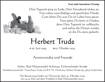 Anzeige von Herbert Trude von  Blickpunkt Euskirchen 
