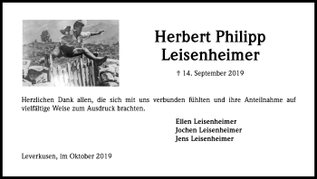 Anzeige von Herbert Philipp Leisenheimer von Kölner Stadt-Anzeiger / Kölnische Rundschau / Express