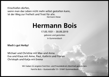Anzeige von Hermann Bois von Kölner Stadt-Anzeiger / Kölnische Rundschau / Express