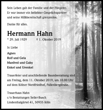 Anzeige von Hermann Hahn von Kölner Stadt-Anzeiger / Kölnische Rundschau / Express