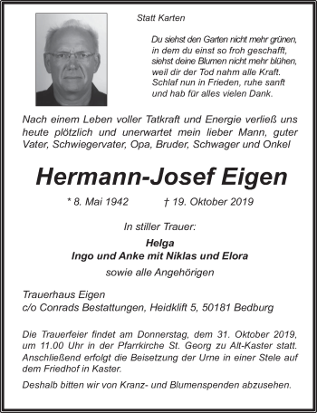 Anzeige von Hermann-Josef Eigen von  Werbepost 