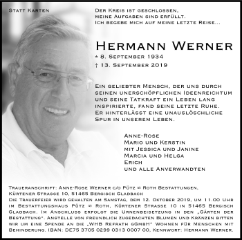 Anzeige von Hermann Werner von Kölner Stadt-Anzeiger / Kölnische Rundschau / Express