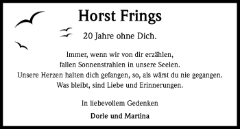 Anzeige von Horst Frings von Kölner Stadt-Anzeiger / Kölnische Rundschau / Express