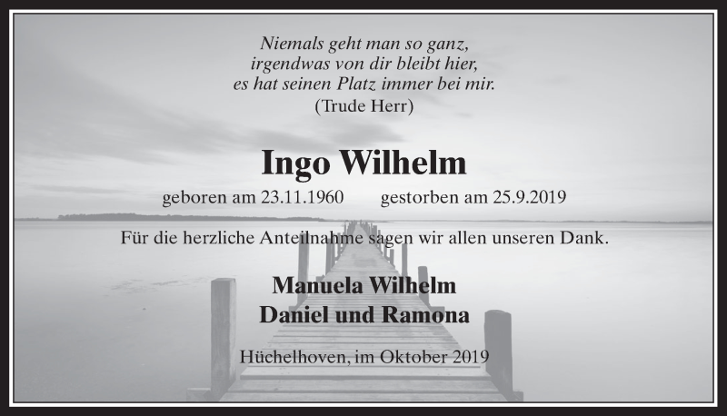  Traueranzeige für Ingo Wilhelm vom 09.10.2019 aus  Werbepost 