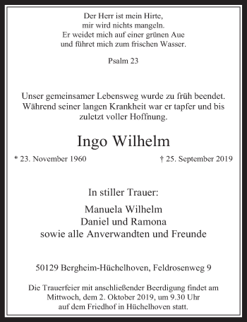 Anzeige von Ingo Wilhelm von  Werbepost 