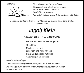 Anzeige von Ingolf Klein von  Lokalanzeiger 