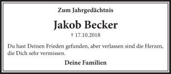 Anzeige von Jakob Becker von  Schlossbote/Werbekurier 