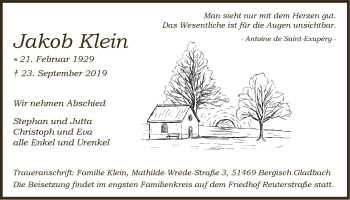 Anzeige von Jakob Klein von  Bergisches Handelsblatt 