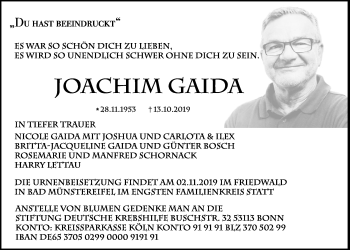 Anzeige von Joachim Gaida von  Sonntags-Post 