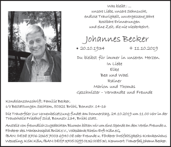Anzeige von Johannes Becker von  Schlossbote/Werbekurier 
