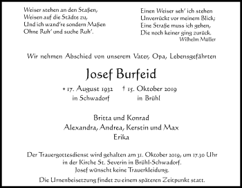 Anzeige von Josef Burfeid von Kölner Stadt-Anzeiger / Kölnische Rundschau / Express