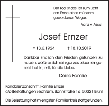 Anzeige von Josef Ernzer von  Schlossbote/Werbekurier 