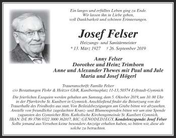 Anzeige von Josef Felser von  Werbepost 