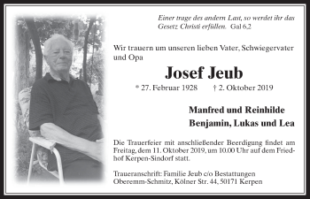 Anzeige von Josef Jeub von  Werbepost 