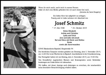 Anzeige von Josef Schmitz von Kölner Stadt-Anzeiger / Kölnische Rundschau / Express