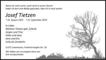 Anzeige von Josef Tietzen von Kölner Stadt-Anzeiger / Kölnische Rundschau / Express