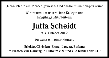 Anzeige von Jutta Scheidt von Kölner Stadt-Anzeiger / Kölnische Rundschau / Express