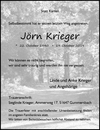Anzeige von Jörn Krieger von Kölner Stadt-Anzeiger / Kölnische Rundschau / Express