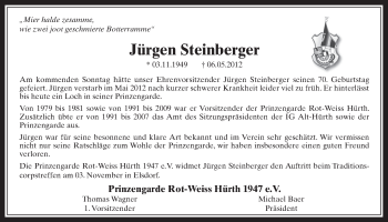Anzeige von Jürgen Steinberger von  Wochenende 