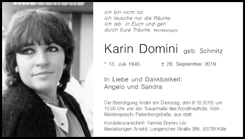 Anzeige von Karin Domini von Kölner Stadt-Anzeiger / Kölnische Rundschau / Express