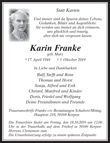 Anzeige von Karin Franke von  Werbepost 