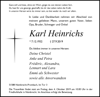 Anzeige von Karl Heinrichs von  Lokalanzeiger 