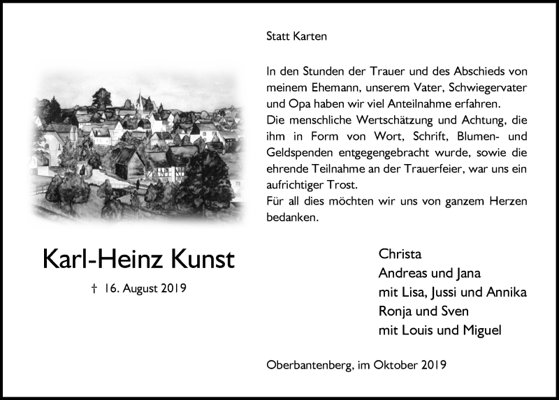  Traueranzeige für Karl-Heinz Kunst vom 18.07.2023 aus  Anzeigen Echo 