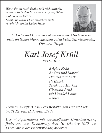 Anzeige von Karl-Josef Krüll von  Werbepost 