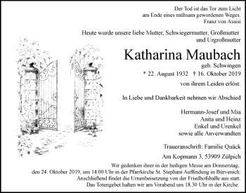 Anzeige von Katharina Maubach von  Blickpunkt Euskirchen 