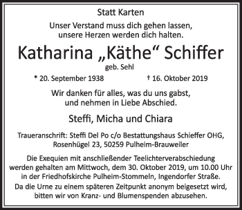 Anzeige von Katharina Schiffer von  Sonntags-Post 