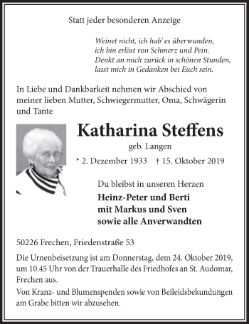 Anzeige von Katharina Steffens von  Sonntags-Post 