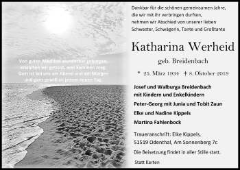Anzeige von Katharina Werheid von Kölner Stadt-Anzeiger / Kölnische Rundschau / Express