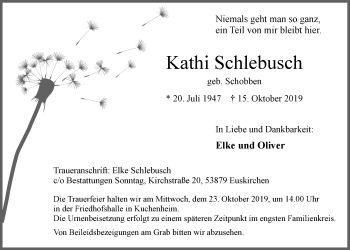 Anzeige von Kathi Schlebusch von  Blickpunkt Euskirchen 