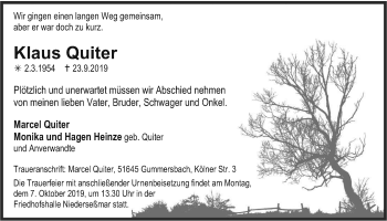 Anzeige von Klaus Quiter von  Anzeigen Echo 