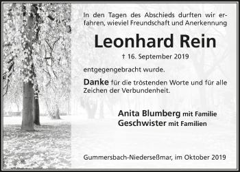 Anzeige von Leonhard Rein von  Anzeigen Echo 