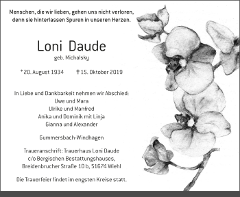 Anzeige von Loni Daude von  Anzeigen Echo 