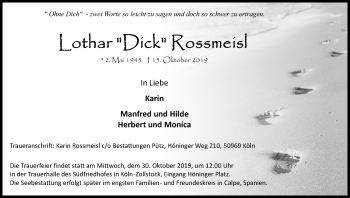 Anzeige von Lothar Rossmeisl von Kölner Stadt-Anzeiger / Kölnische Rundschau / Express