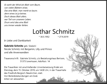 Anzeige von Lothar Schmitz von Kölner Stadt-Anzeiger / Kölnische Rundschau / Express
