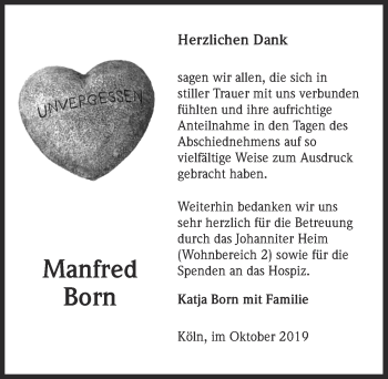 Anzeige von Manfred Born von  Kölner Wochenspiegel 