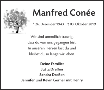Anzeige von Manfred Conée von  Kölner Wochenspiegel 