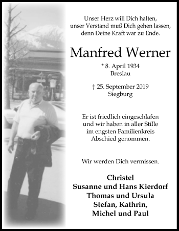 Anzeige von Manfred Werner von Kölner Stadt-Anzeiger / Kölnische Rundschau / Express
