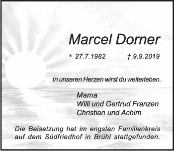 Anzeige von Marcel Dorner von  Schlossbote/Werbekurier 