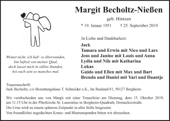Anzeige von Margit Becholtz-Nießen von  Werbepost 