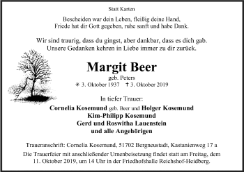 Anzeige von Margit Beer von Kölner Stadt-Anzeiger / Kölnische Rundschau / Express