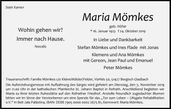 Anzeige von Maria Mömkes von Kölner Stadt-Anzeiger / Kölnische Rundschau / Express