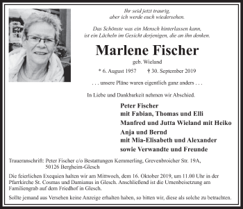 Anzeige von Marlene Fischer von  Sonntags-Post 