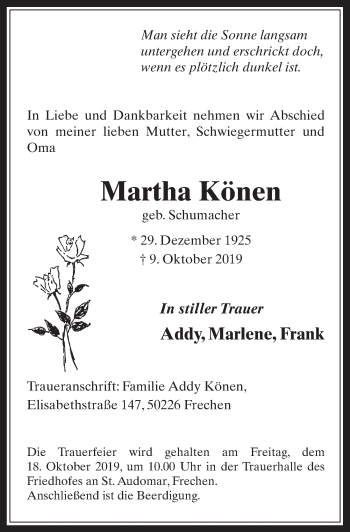 Anzeige von Martha Könen von  Wochenende 