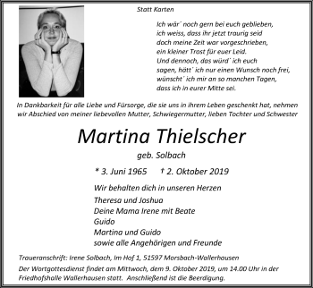 Anzeige von Martina Thielscher von Kölner Stadt-Anzeiger / Kölnische Rundschau / Express